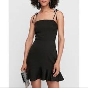 Tie shoulder ruffle hem dress